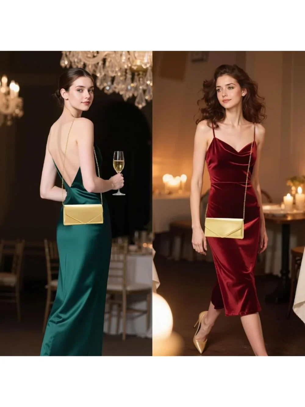 Chic Vegan Leather Envelope Clutch Purse with Chain Strap for Weddings & Parties
